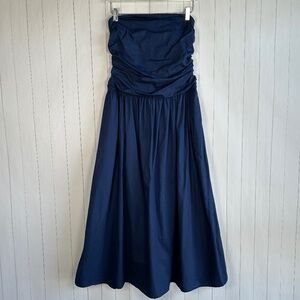 Band of the Free size L strapless maxi dress drop waist blue cotton poplin smock